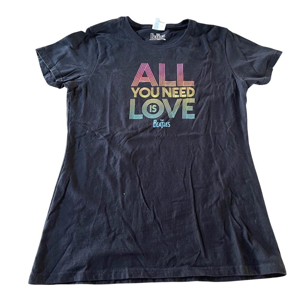 The Beatles Graphic Tee Wmns XS Black All You Need Is Love Band Shirt Retro Rock